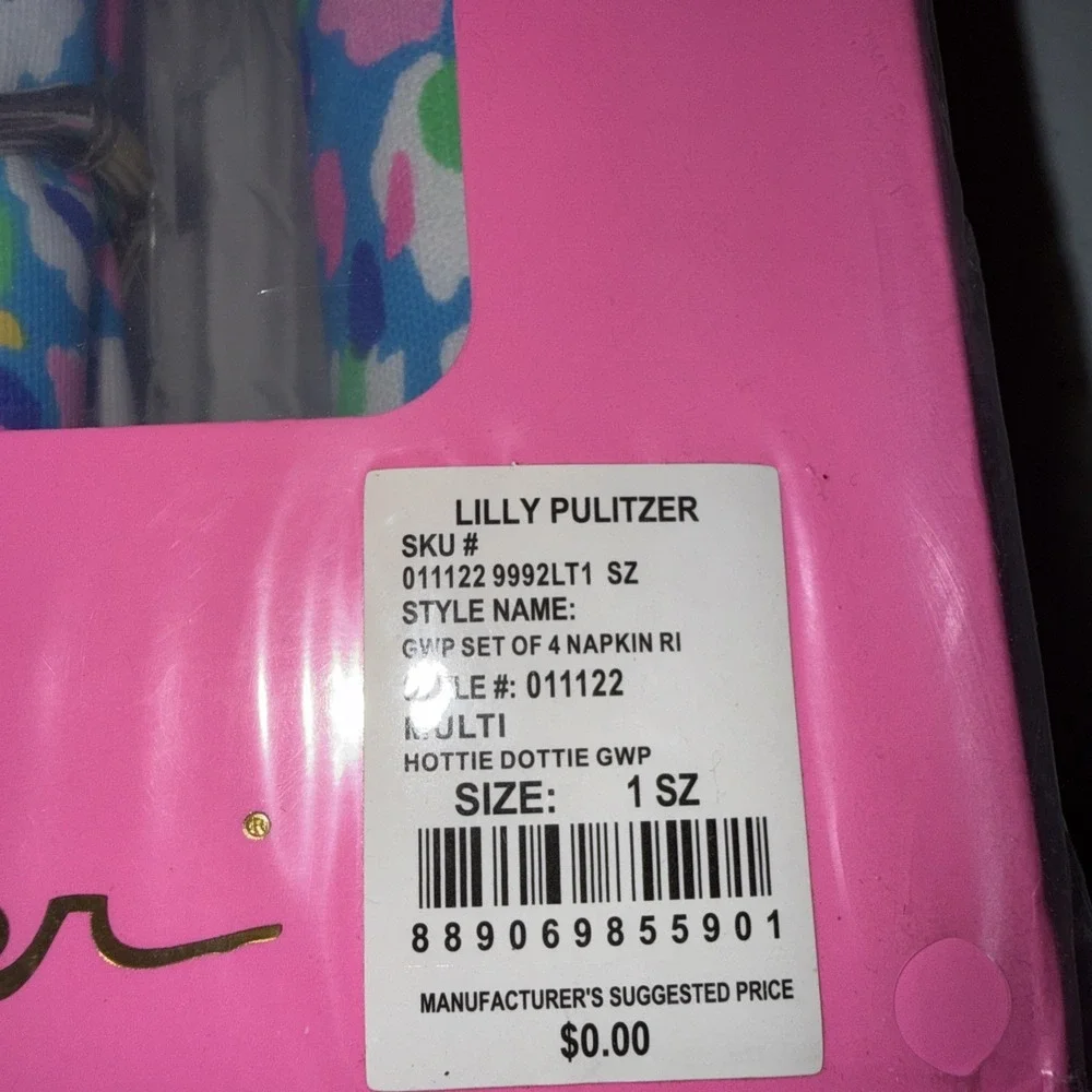 Lilly Pulitzer Hottie Dottie Napkin Set of 4 with Gold Bamboo Rings Floral Multi